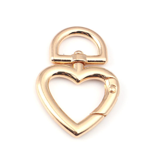 Изображение Цинковый Сплав Кольца и Цепи для Ключей KC Позолоченный Сердце ажурная резьба 4.7см x 3.2см, 5 ШТ