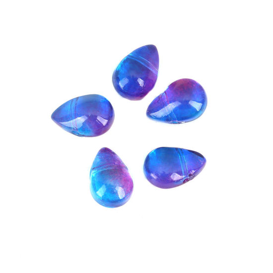 Picture of Glass Beads Drop Purple & Blue About 9mm x 6mm, Hole: Approx 0.9mm, 25 PCs