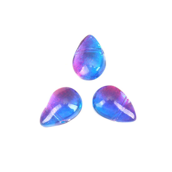 Image de Perles en Verre Goutte d'Eau Violet & Bleu 9mm x 6mm, Trou: 0.9mm, 25 Pcs