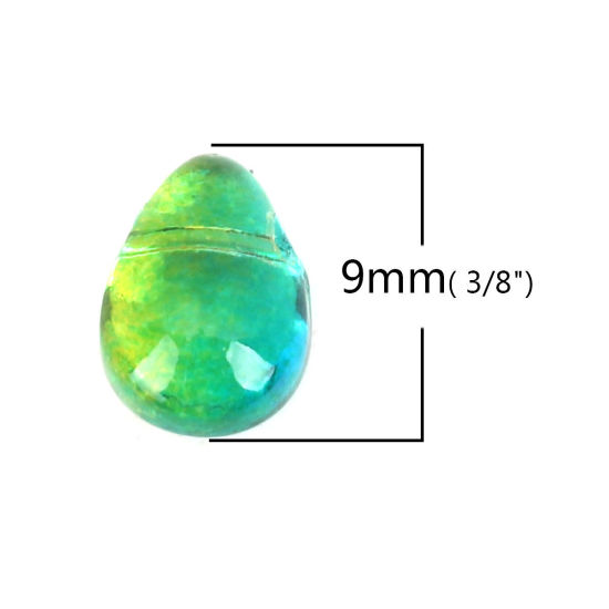 Bild von Glas Perlen Tropfen Grün ca. 9mm x 6mm, Loch: 0.9mm, 25 Stück