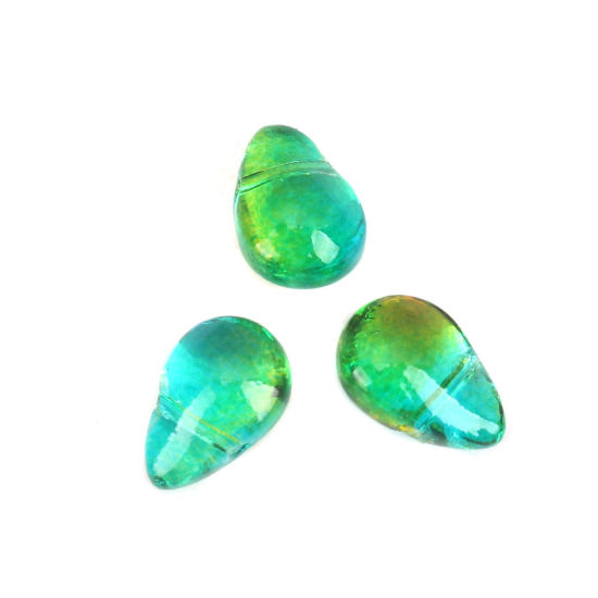 Image de Perles en Verre Goutte d'Eau Vert 9mm x 6mm, Trou: 0.9mm, 25 Pcs