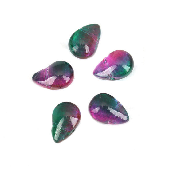 Image de Perles en Verre Goutte d'Eau Violet & Vert 9mm x 6mm, Trou: 0.9mm, 25 Pcs