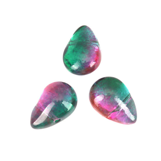 Image de Perles en Verre Goutte d'Eau Violet & Vert 9mm x 6mm, Trou: 0.9mm, 25 Pcs