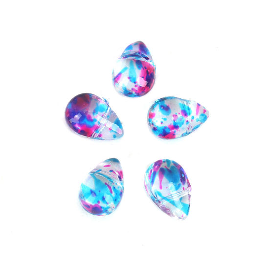 Image de Perles en Verre Goutte d'Eau Multicolore Transparent 9mm x 6mm, Trou: 0.9mm, 25 Pcs