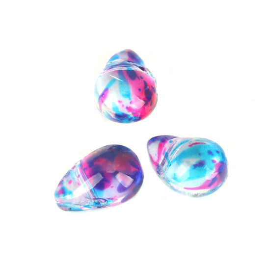 Image de Perles en Verre Goutte d'Eau Multicolore Transparent 9mm x 6mm, Trou: 0.9mm, 25 Pcs