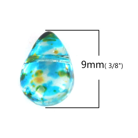 Picture of Glass Beads Drop Multicolor Transparent About 9mm x 6mm, Hole: Approx 0.9mm, 25 PCs