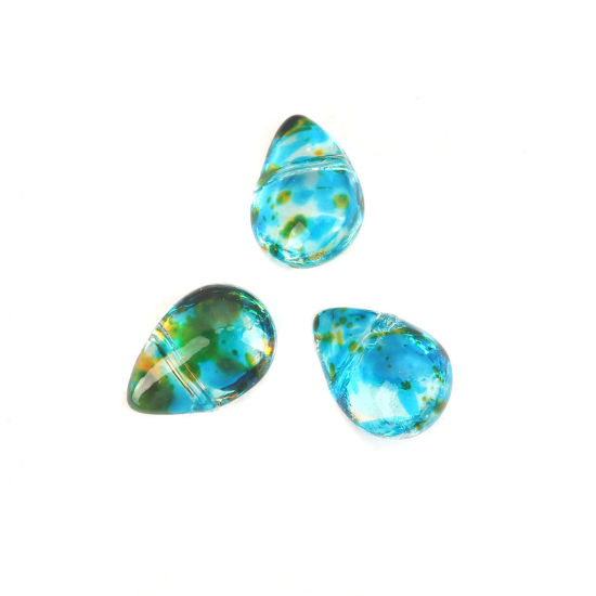 Picture of Glass Beads Drop Multicolor Transparent About 9mm x 6mm, Hole: Approx 0.9mm, 25 PCs