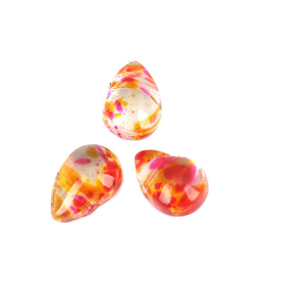 Picture of Glass Beads Drop Multicolor Transparent About 9mm x 6mm, Hole: Approx 0.9mm, 25 PCs