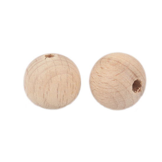 Изображение древесина бука Бусины Круглые, Естественный цвет 15мм диаметр, Отверстие:примерно 3.6мм, 20 ШТ