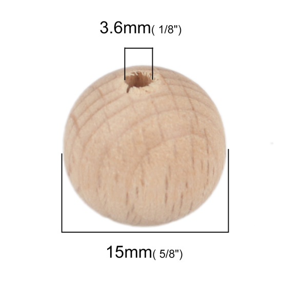 Bild von Buchenholz Zwischenperlen Spacer Perlen Rund Naturfarben ca. 15mm D., Loch: ca. 3.6mm, 20 Stück