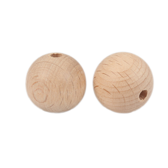 Picture of Beech Wood Spacer Beads Round Natural About 20mm Dia., Hole: Approx 4.2mm, 20 PCs