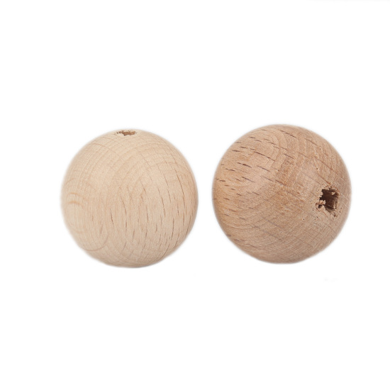 Изображение древесина бука Бусины Круглые, Естественный цвет 25мм диаметр, Отверстие:примерно 5мм, 10 ШТ