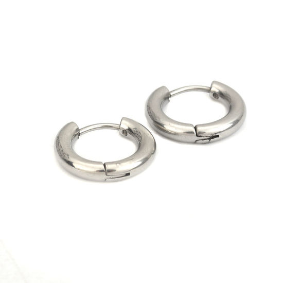 Picture of 304 Stainless Steel Hoop Earrings Silver Tone Round 16mm Dia., Post/ Wire Size: (19 gauge), 10 PCs