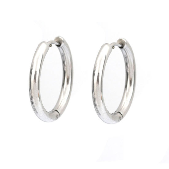 Picture of 304 Stainless Steel Hoop Earrings Silver Tone Round 24mm Dia., Post/ Wire Size: (18 gauge), 10 PCs