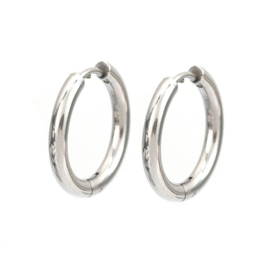 Picture of 304 Stainless Steel Hoop Earrings Silver Tone Round 22mm Dia., Post/ Wire Size: (19 gauge), 10 PCs