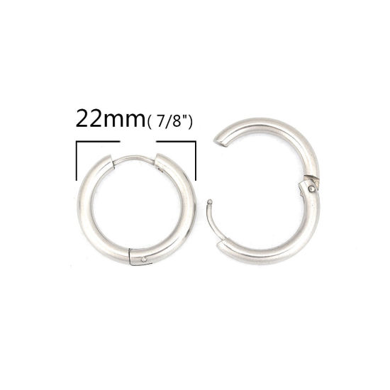 Picture of 304 Stainless Steel Hoop Earrings Silver Tone Round 22mm Dia., Post/ Wire Size: (19 gauge), 10 PCs
