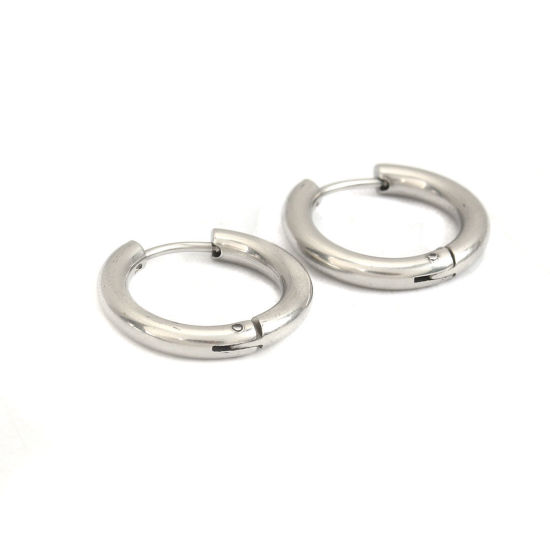 Picture of 304 Stainless Steel Hoop Earrings Silver Tone Round 20mm Dia., Post/ Wire Size: (18 gauge), 10 PCs