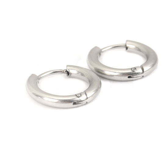 Picture of 304 Stainless Steel Hoop Earrings Silver Tone Round 21mm Dia., Post/ Wire Size: (19 gauge), 10 PCs