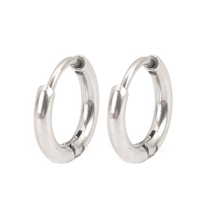 Picture of 304 Stainless Steel Hoop Earrings Silver Tone Round 13mm Dia., Post/ Wire Size: (19 gauge), 10 PCs