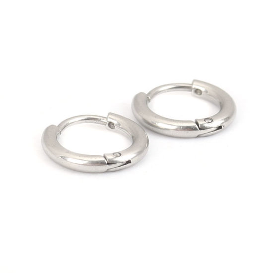Picture of 304 Stainless Steel Hoop Earrings Silver Tone Round 13mm Dia., Post/ Wire Size: (19 gauge), 10 PCs