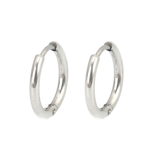 Picture of 304 Stainless Steel Hoop Earrings Silver Tone Round 15mm Dia., Post/ Wire Size: (19 gauge), 10 PCs