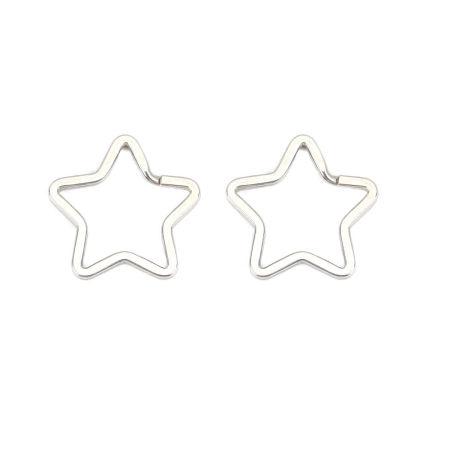 Picture of 304 Stainless Steel Keychain & Keyring Star Silver Tone 3.5cm x 3.4cm, 10 PCs