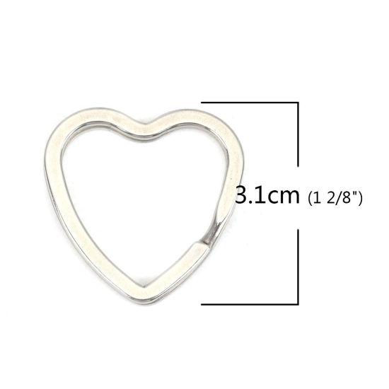 Picture of 304 Stainless Steel Keychain & Keyring Heart Silver Tone 3.1cm x 3.1cm, 10 PCs