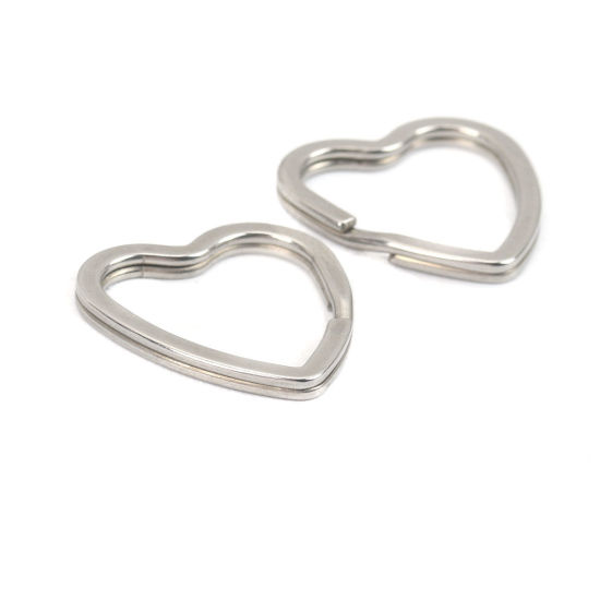 Picture of 304 Stainless Steel Keychain & Keyring Heart Silver Tone 3.1cm x 3.1cm, 10 PCs