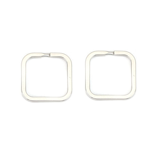 Image de Porte-Clés en 304 Acier Inoxydable Carré Argent Mat 3cm x 3cm, 10 Pcs