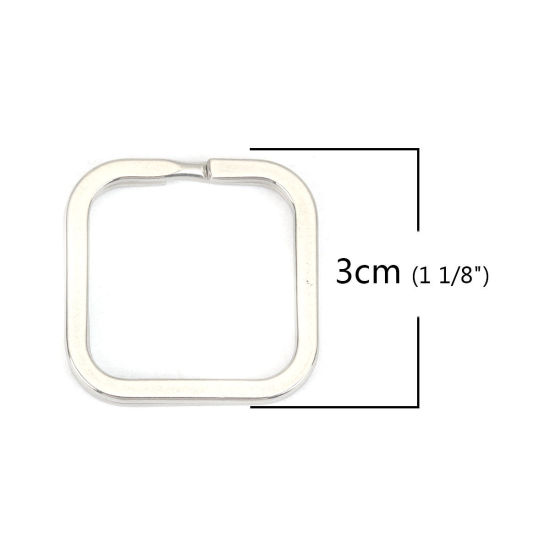 Picture of 304 Stainless Steel Keychain & Keyring Square Silver Tone 3cm x 3cm, 10 PCs