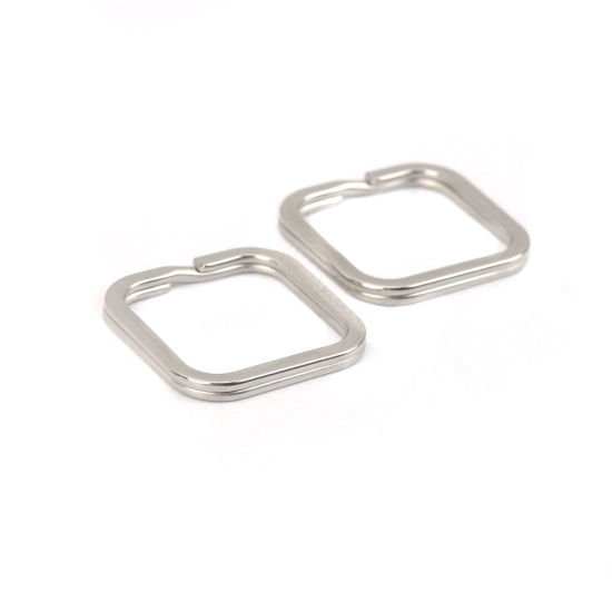 Picture of 304 Stainless Steel Keychain & Keyring Square Silver Tone 3cm x 3cm, 10 PCs