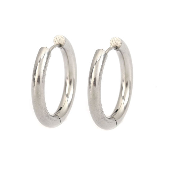 Picture of 304 Stainless Steel Hoop Earrings Silver Tone Round 28mm Dia., Post/ Wire Size: (18 gauge), 2 PCs