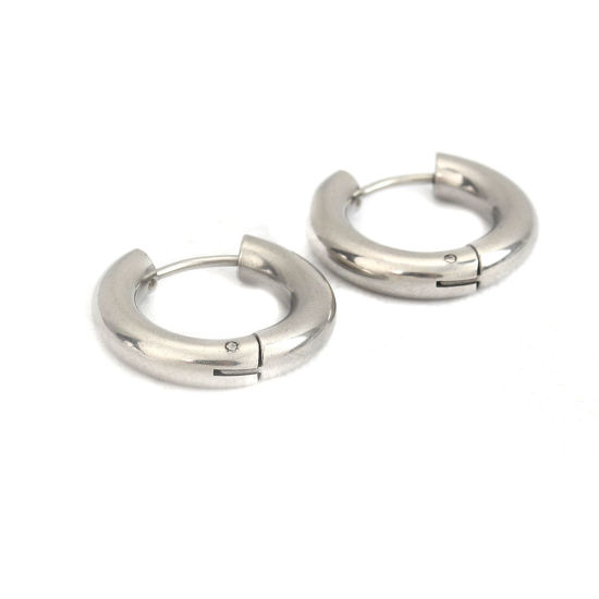Picture of 304 Stainless Steel Hoop Earrings Silver Tone Round 20mm Dia., Post/ Wire Size: (19 gauge), 2 PCs