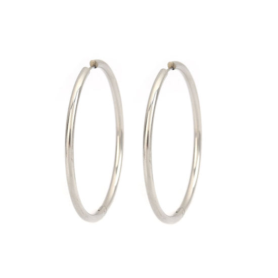 Picture of 304 Stainless Steel Hoop Earrings Silver Tone Round 5.5cm Dia., Post/ Wire Size: (18 gauge), 2 PCs