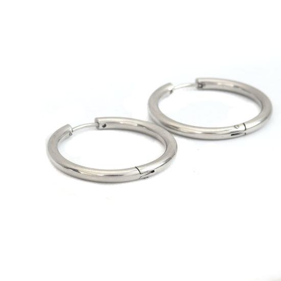 Picture of 304 Stainless Steel Hoop Earrings Silver Tone Round 3.1cm Dia., Post/ Wire Size: (19 gauge), 2 PCs