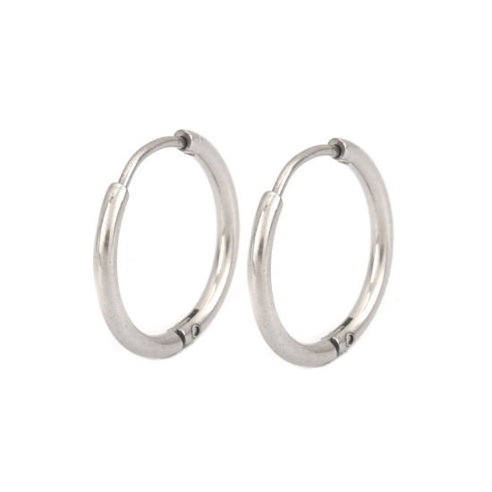 Picture of 304 Stainless Steel Hoop Earrings Silver Tone Round 16mm Dia., Post/ Wire Size: (21 gauge), 2 PCs