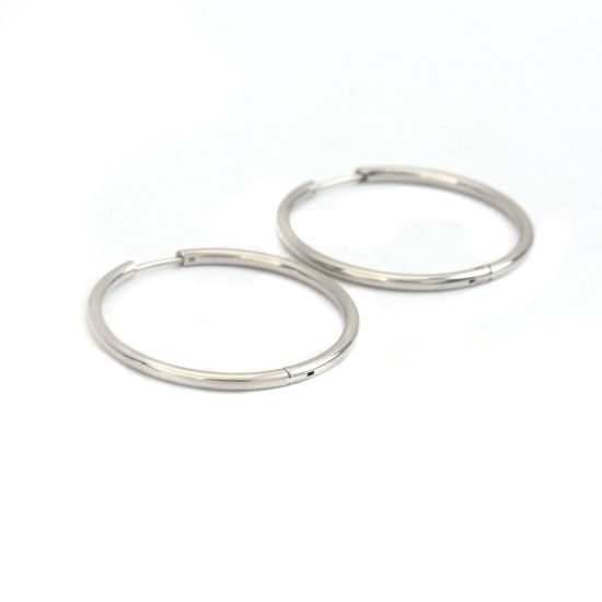 Picture of 304 Stainless Steel Hoop Earrings Silver Tone Round 4cm Dia., Post/ Wire Size: (19 gauge), 2 PCs