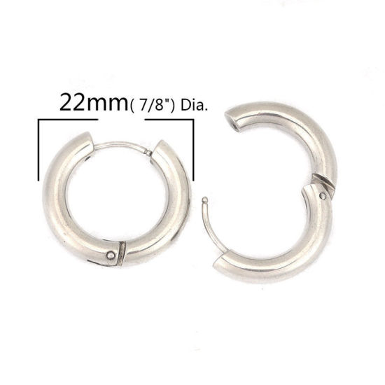 Picture of 304 Stainless Steel Hoop Earrings Silver Tone Round 17mm Dia., Post/ Wire Size: (19 gauge), 2 PCs