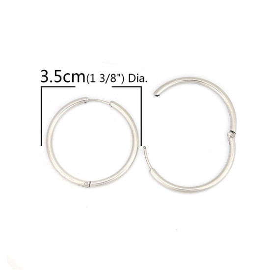 Picture of 304 Stainless Steel Hoop Earrings Silver Tone Round 17mm Dia., Post/ Wire Size: (19 gauge), 2 PCs