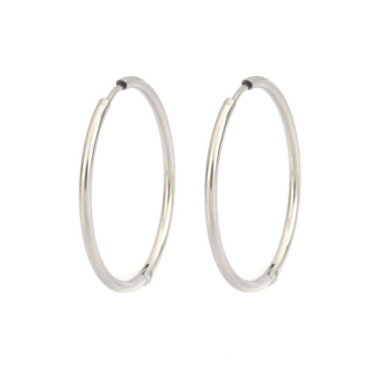 Picture of 304 Stainless Steel Hoop Earrings Silver Tone Round 3.4cm Dia., Post/ Wire Size: (19 gauge), 2 PCs