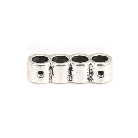 Zinc Based Alloy Beads 4 Holes Cylinder Antique Silver Color About 17mm x 5mm, Hole: Approx 3.3mm, 50 PCs