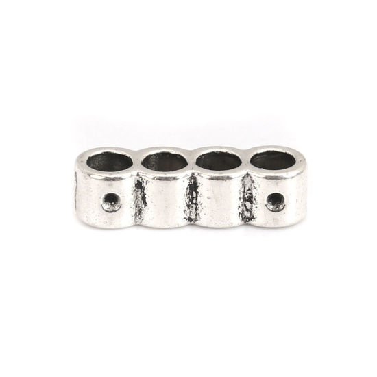 Immagine di Lega di Zinco Perline Quattro Fori Cilindrico Argento Antico Circa 17mm x 5mm, Foro:Circa 3.3mm, 50 Pz