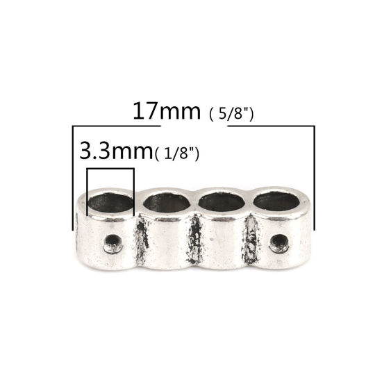 Immagine di Lega di Zinco Perline Quattro Fori Cilindrico Argento Antico Circa 17mm x 5mm, Foro:Circa 3.3mm, 50 Pz