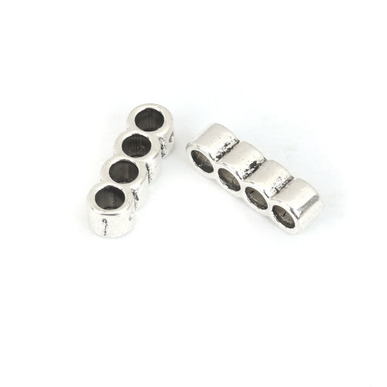 Immagine di Lega di Zinco Perline Quattro Fori Cilindrico Argento Antico Circa 17mm x 5mm, Foro:Circa 3.3mm, 50 Pz