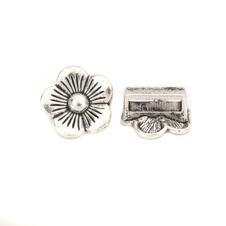 Zinc Based Alloy Slide Beads Flower Antique Silver Color About 15mm x 14mm, Hole:Approx 10.4mm x 2.5mm 50 PCs