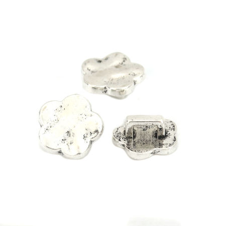 Zinc Based Alloy Slide Beads Flower Antique Silver Color About 12mm x 12mm, Hole:Approx 4.2mm x 2mm 50 PCs