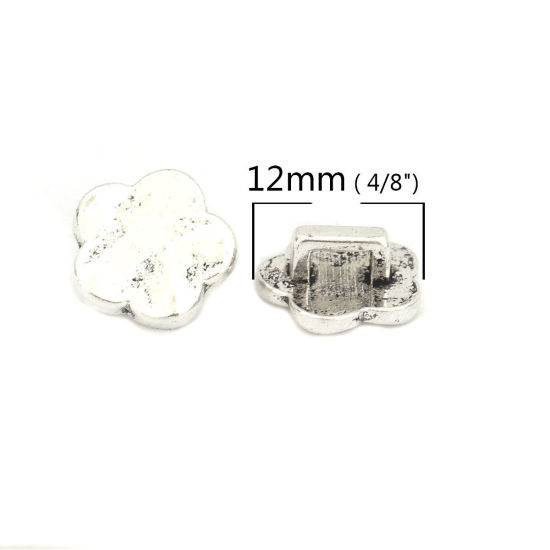 Picture of Zinc Based Alloy Slide Beads Flower Antique Silver Color About 12mm x 12mm, Hole:Approx 4.2mm x 2mm 50 PCs