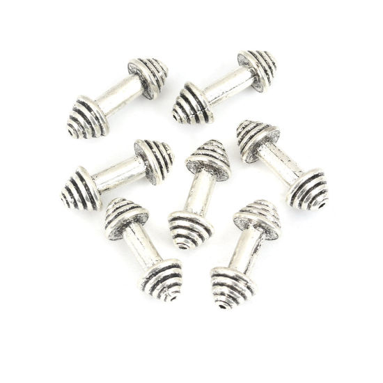 Bild von Zinklegierung Zwischenperlen Spacer Perlen Hantel Gewichte Antiksilber ca. 23mm x 9mm, Loch:ca. 1.4mm, 10 Stück