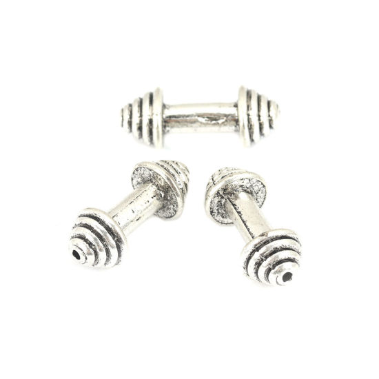 Bild von Zinklegierung Zwischenperlen Spacer Perlen Hantel Gewichte Antiksilber ca. 23mm x 9mm, Loch:ca. 1.4mm, 10 Stück