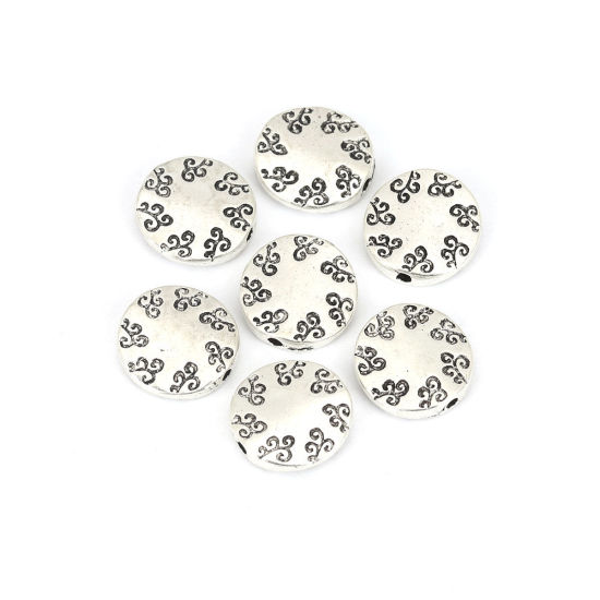 Picture of Zinc Based Alloy Beads Flat Round Antique Silver Color Hollow About 15mm x 14mm, Hole: Approx 1.5mm, 10 PCs